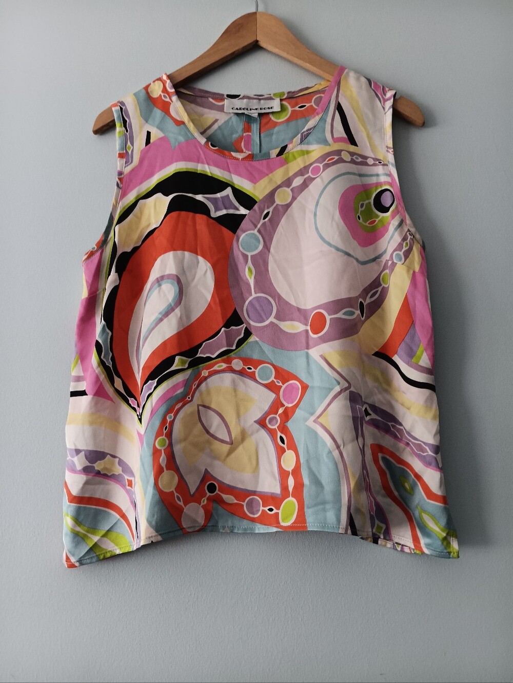 Caroline Rose Multicolor Abstract Print 100% Silk Sleeveless Blouse Size S